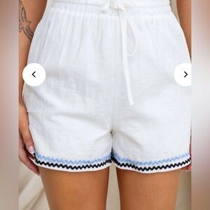 White Women's Shorts with Blue and Black Trim